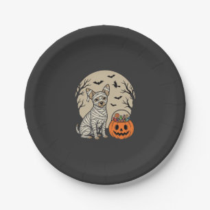Assiettes En Carton Chien Momie d'Halloween et Bonbons de Citrouille