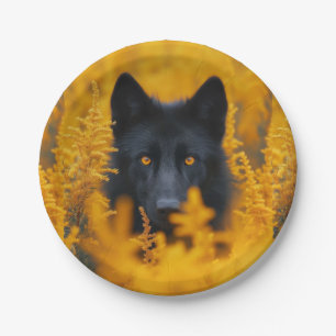 Assiettes En Carton Chien noir aux yeux d'or étonnants
