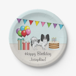 Assiettes En Carton Chien noir et blanc Papillon coloré Anniversaire