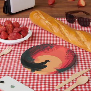 Assiettes En Carton Chien noir minimaliste du coucher du soleil