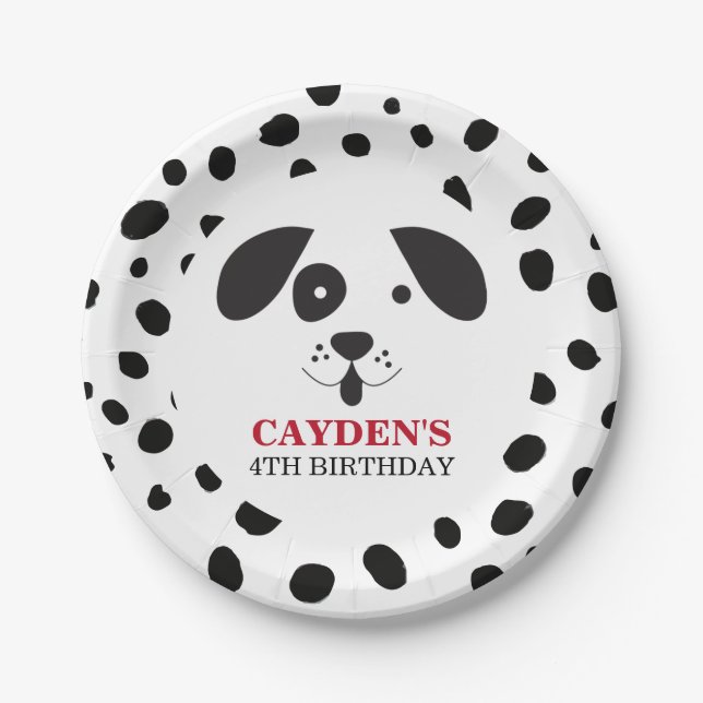 Assiettes En Carton Chien noir tache Dalmatie Plaques papier d'anniver (Devant)