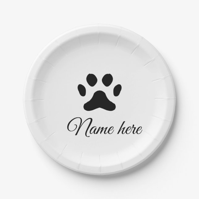Assiettes En Carton Chien patte noir animal ajouter nom texte animal p (Devant)