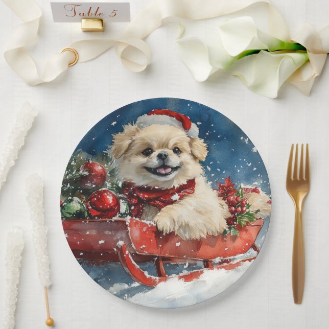 Assiettes En Carton Chien pekingese dans la corniche laissez passer No (Mariage)