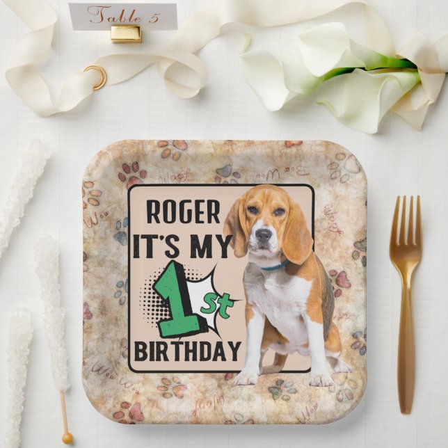 Assiettes En Carton Chien Personnalisé 1ère fête d'anniversaire Plaque (Mariage)