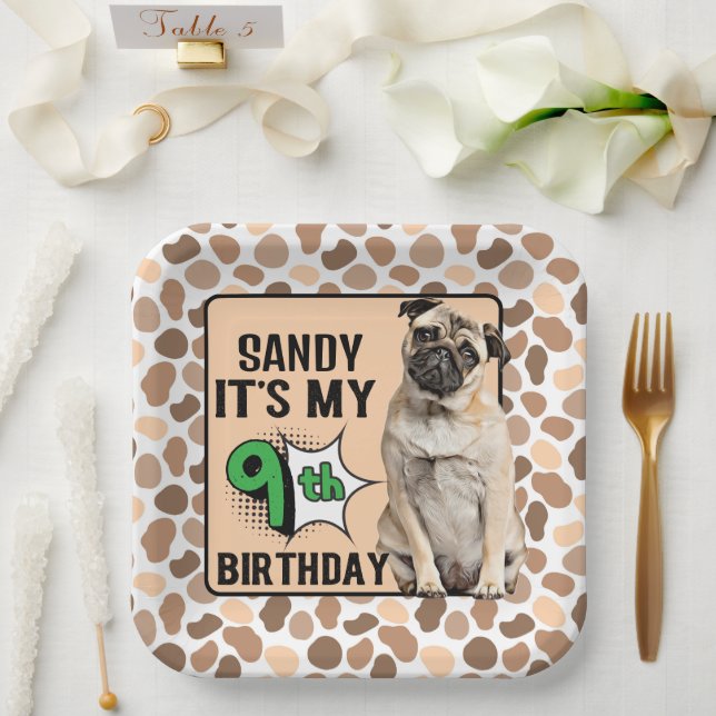 Assiettes En Carton Chien Personnalisé 9e anniversaire de fête Plaques (Mariage)