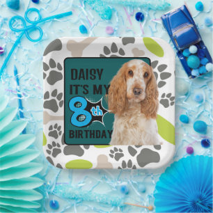 Assiettes En Carton Chien Personnalisé fête de 8e anniversaire Plaques