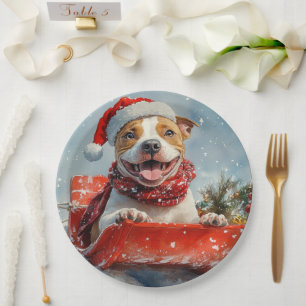 Assiettes En Carton Chien Pitbull en Traîneau Laissez Tomber la Neige