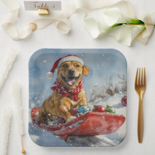 Assiettes En Carton Chien Rhodesian Ridgeback en traîneau de Noël