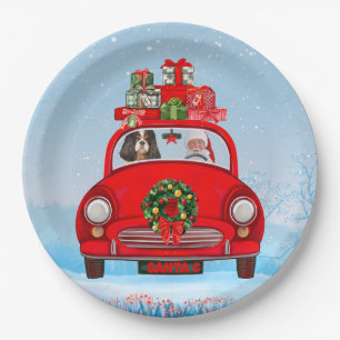 Assiettes En Carton Chien Roi Cavalier En Voiture Avec Le Père Noël