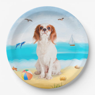 Assiettes En Carton Chien roi cavalier sur la plage