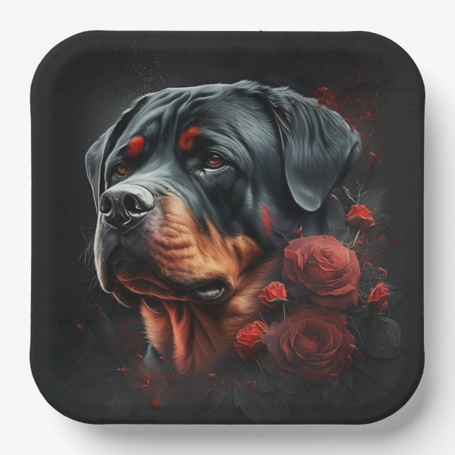 Assiettes en carton chien Rottweiler  (Recto)