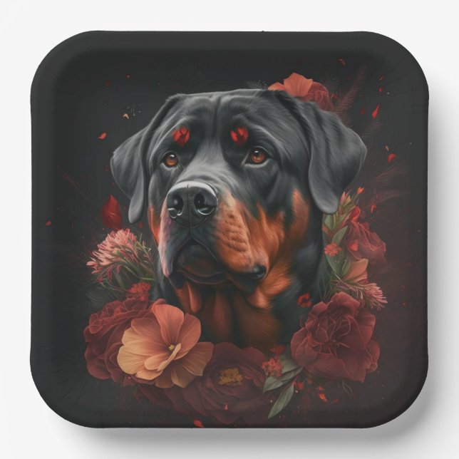 Assiettes en carton chien Rottweiler  (Recto)