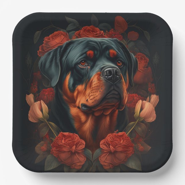 Assiettes en carton chien Rottweiler  (Recto)