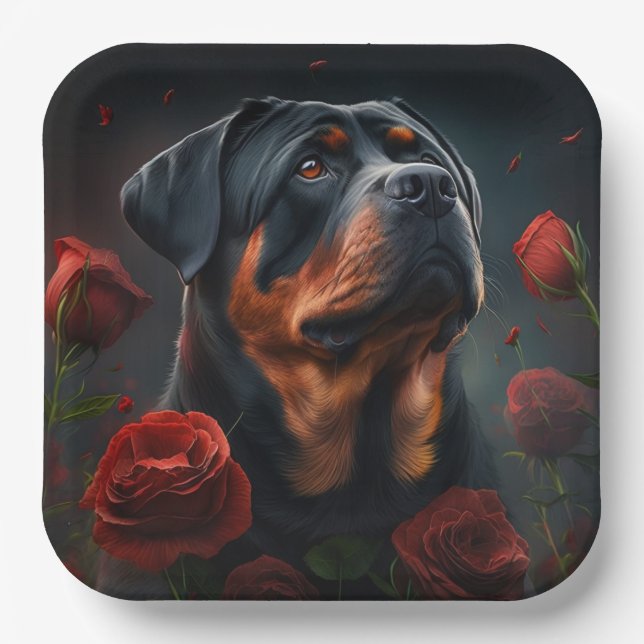 Assiettes en carton chien Rottweiler  (Recto)