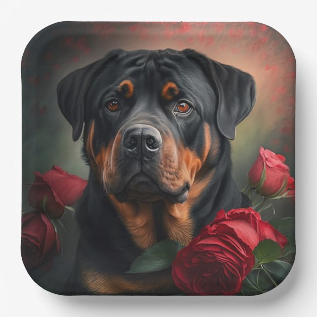 Assiettes en carton chien Rottweiler  (Recto)