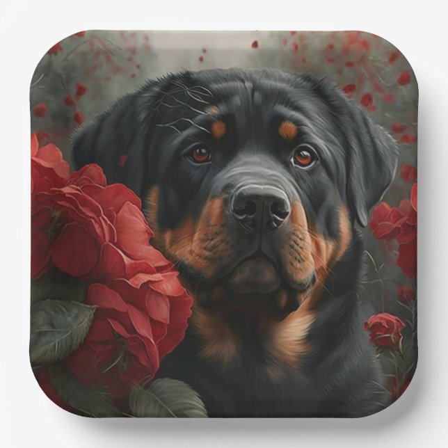 Assiettes en carton chien Rottweiler  (Recto)