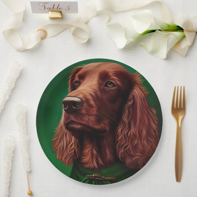 Assiettes En Carton Chien rouge irlandais en robe de fête de St. Patri (Mariage)