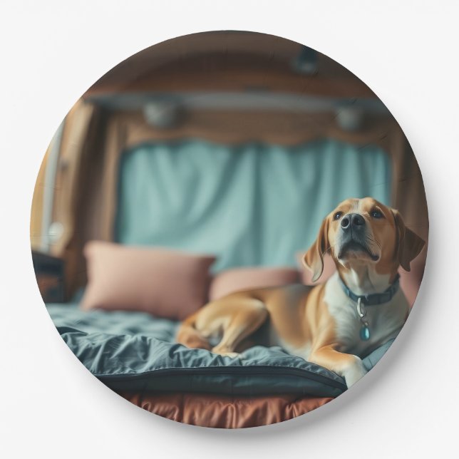 Assiettes En Carton Chien sur Lit (Devant)
