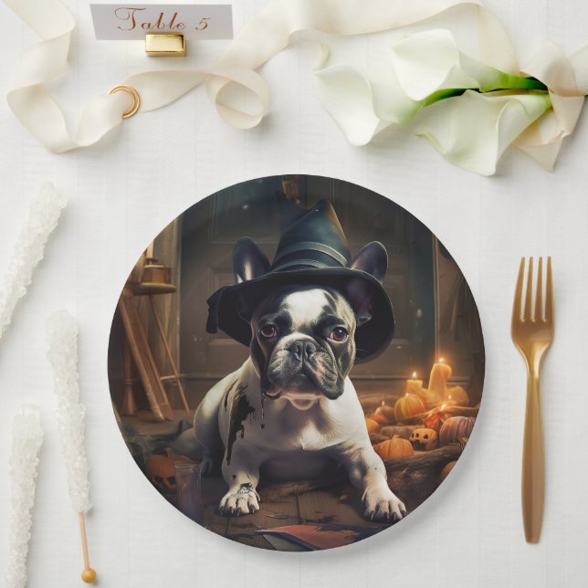 Assiettes En Carton Chien-taureau Citrouille Halloween effrayant (Mariage)