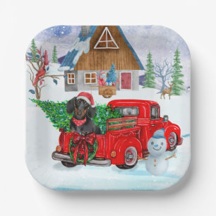 Assiettes En Carton Chien teckel dans un camion de livraison de Noël d