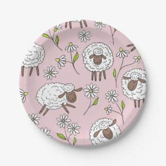 Assiettes En Carton Chiens de comptage sur coton bonbon rose