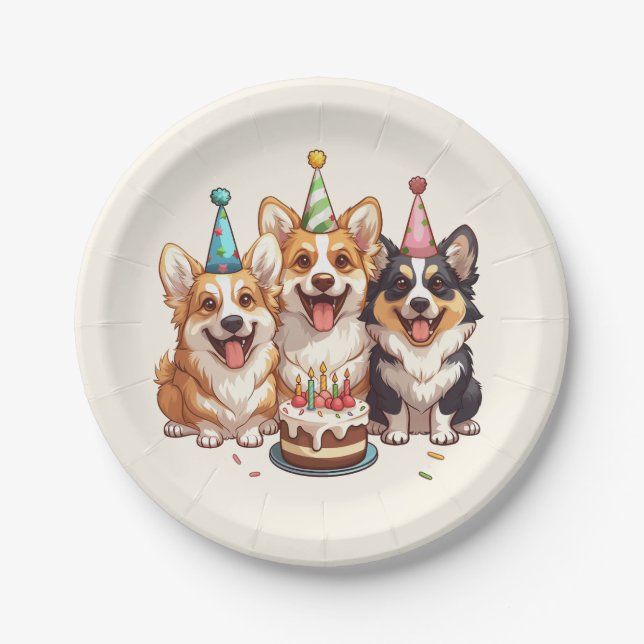 Assiettes En Carton Chiens de Corgi d'anniversaire (Devant)