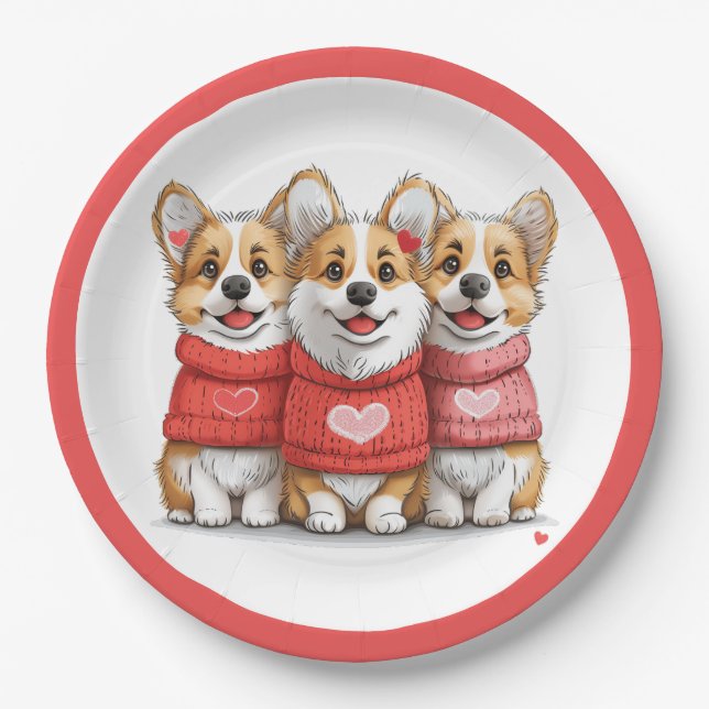 Assiettes En Carton Chiens de Corgi gallois Valentines Pembroke (Devant)