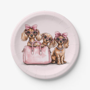 Assiettes En Carton Chiens de Dachshund à la mode Porte-monnaie rose