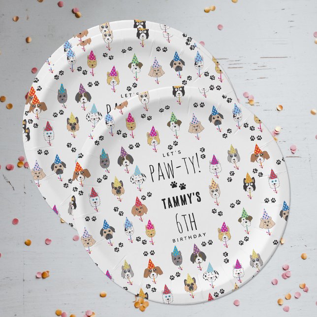 Assiettes En Carton Chiens de fête d'anniversaire Pawty mignons (Pawty Cute Birthday Party Dogs Paper Plates)