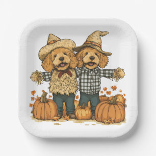 Assiettes En Carton Chiens de Goldendoodle de la récolte d'automne