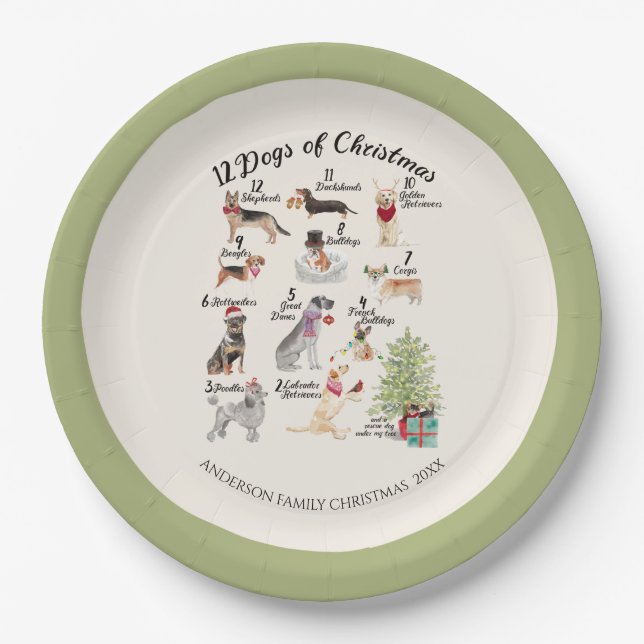 Assiettes En Carton Chiens de la célébration 12 de vacances de Noël de (Devant)