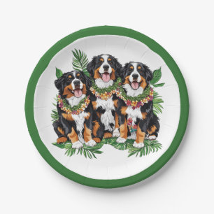 Assiettes En Carton Chiens de montagne bernois hawaïens Lei de fleurs