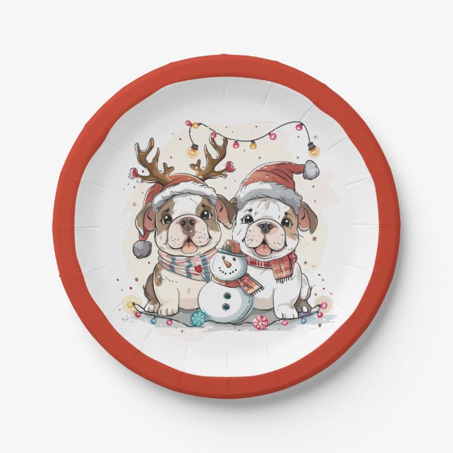 Assiettes En Carton Chiens de Noël (Devant)