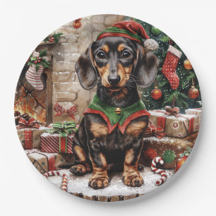 Assiettes En Carton Chiens de Noël Elf Dachshund