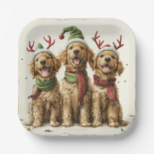 Assiettes En Carton Chiens de Noël Golden Retriever