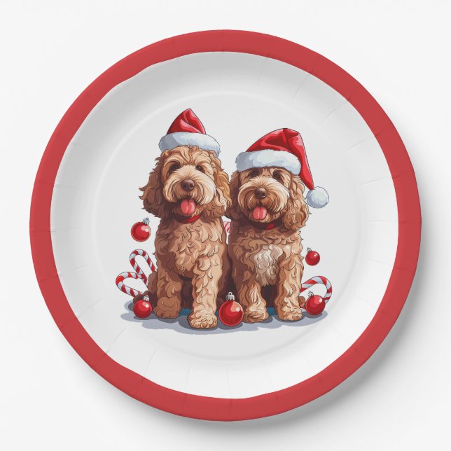 Assiettes En Carton Chiens de Noël Goldendoodle (Devant)