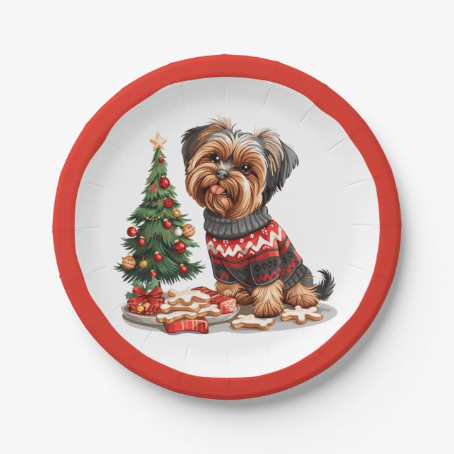 Assiettes En Carton Chiens de Noël Yorkshire Terrier (Devant)