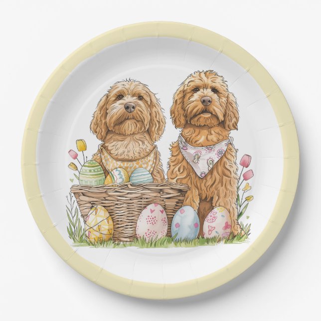 Assiettes En Carton Chiens de Pâques Goldendoodle (Devant)