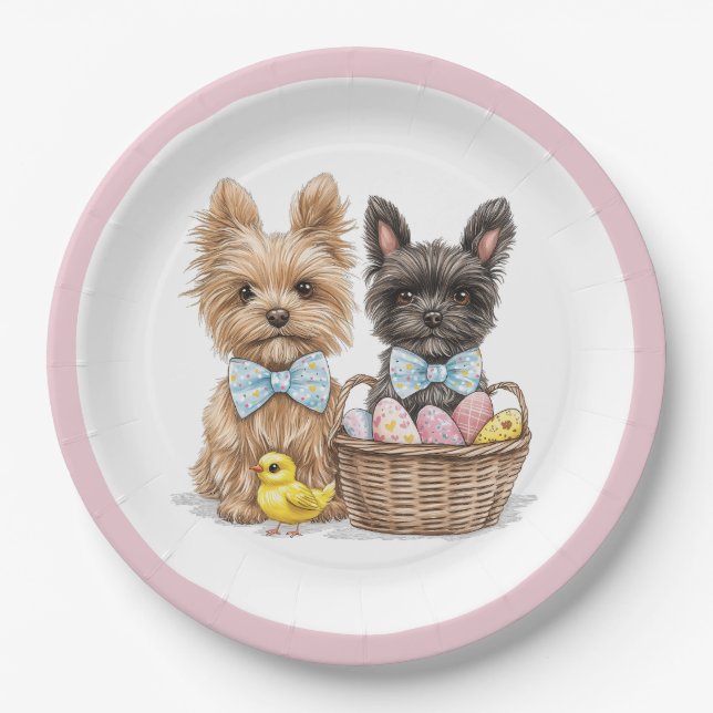 Assiettes En Carton Chiens de Pâques Yorkshire Terrier (Devant)