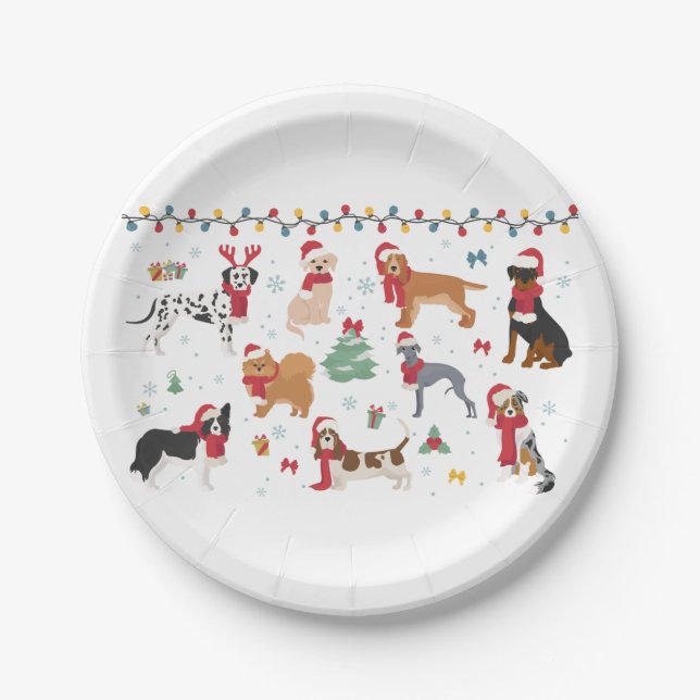 Assiettes En Carton Chiens de père Noël (Devant)