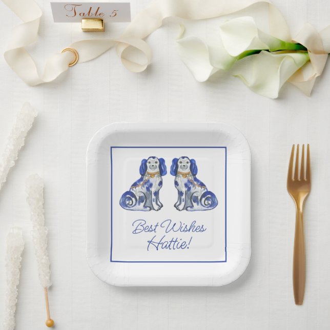 Assiettes En Carton Chiens de Staffordshire aquarelle (Mariage)