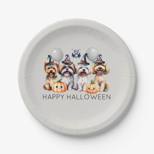 Assiettes En Carton Chiens d'Halloween sympa (Devant)