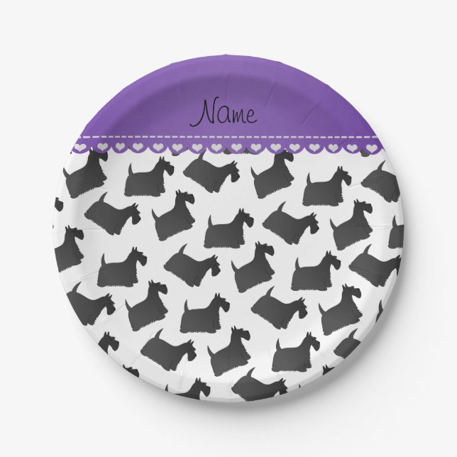 Assiettes En Carton Chiens écossais blancs nommés personnalisés de (Devant)