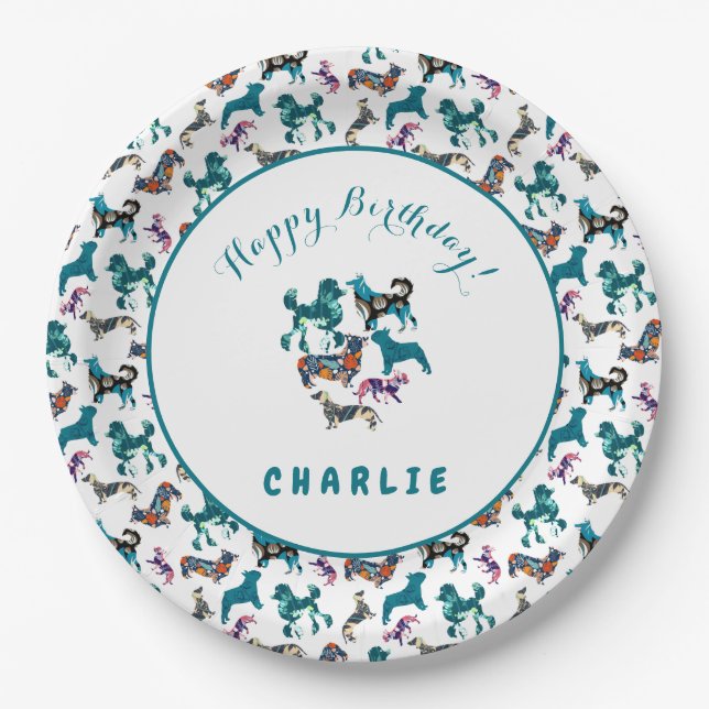 Assiettes En Carton Chiens floraux (Devant)