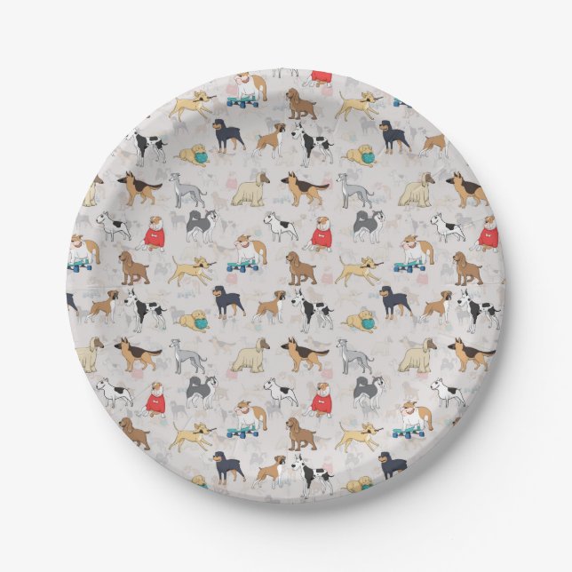 Assiettes En Carton Chiens mignons Design Motif Blanc (Devant)