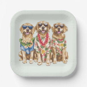 Assiettes En Carton Chiens Retriever Doré Hawaïen Fleur Lei