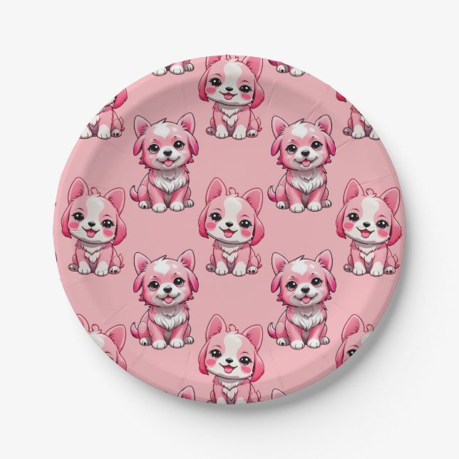 Assiettes En Carton Chiens roses mignons (Devant)