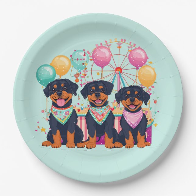 Assiettes En Carton Chiens Rottweiler À Un Carnaval (Devant)