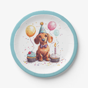 Assiettes En Carton Chiens teckel d'anniversaire