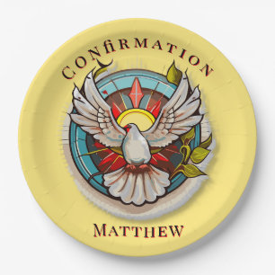 Assiettes En Carton Chiffre blanc jaune Confirmation religieuse cathol